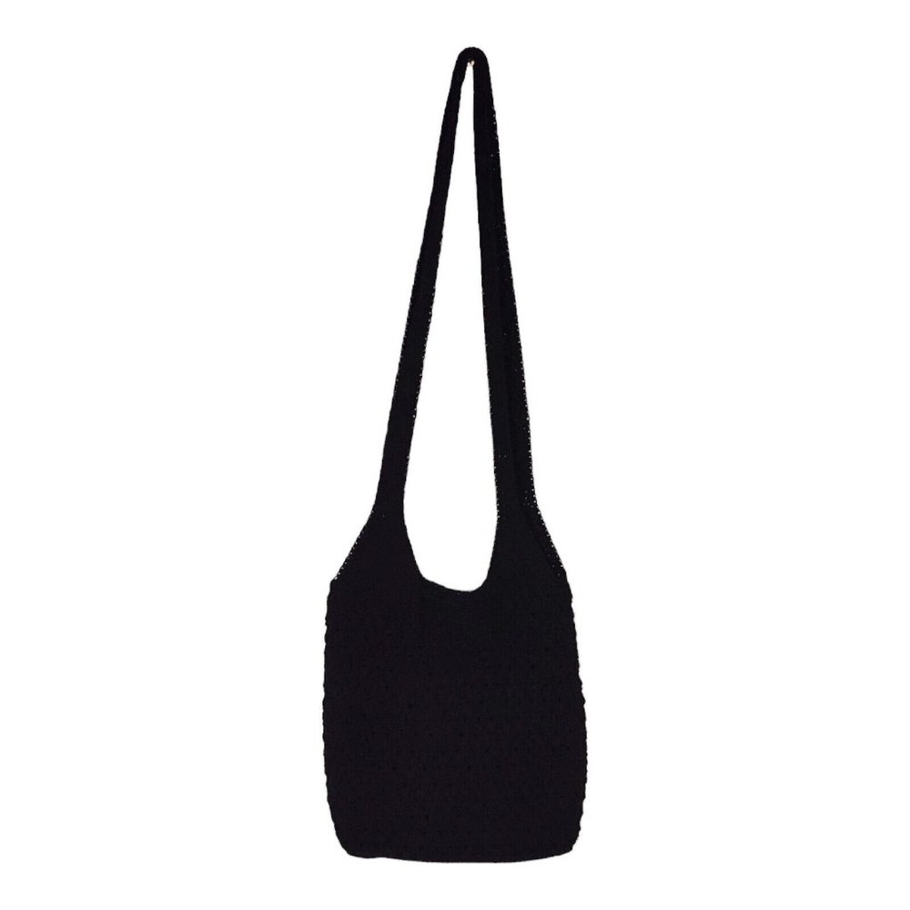 Simply STYLE Crochet Bohemian Hippie Black Shoulder Bag Purse Lined Pocket